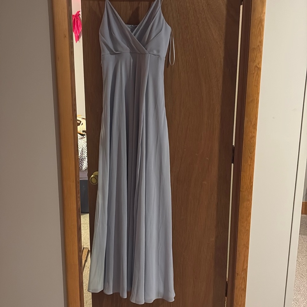 Light blue bridesmaids dress, floor length